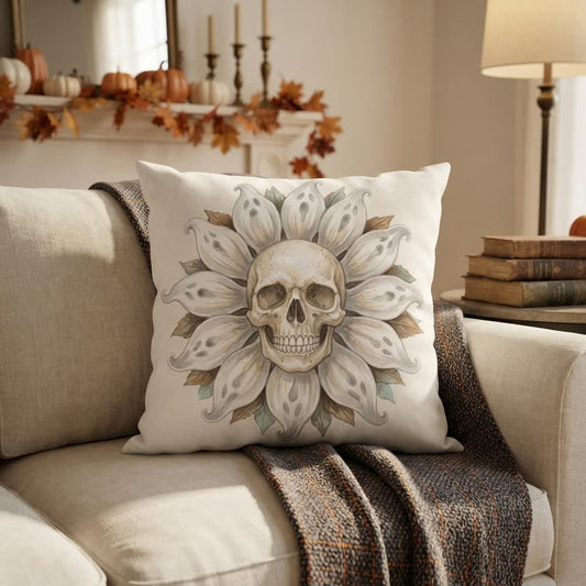 Ownkoti Ghost Sunflower Skull Plush Accent Pillow  - Cover + Insert - 2PCS - 18" x 18" - image 0