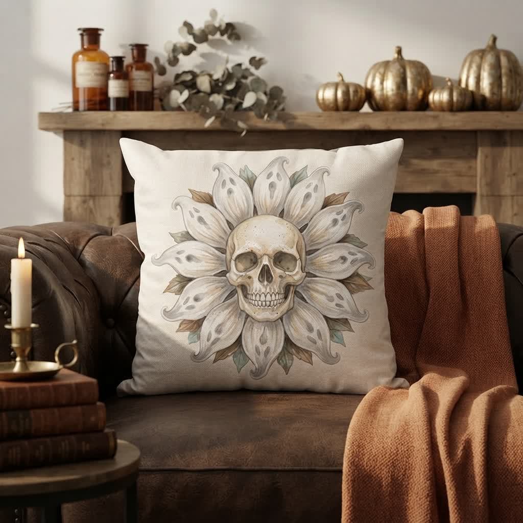 Ownkoti Ghost Sunflower Skull Plush Accent Pillow  - image 1