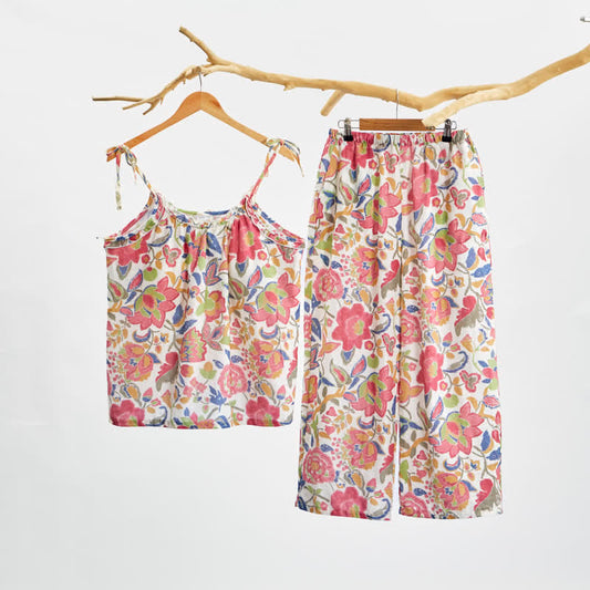 Ownkoti Cottagecore Floral Tie Strap Cami Loungewear Set - Multicolor - XL - image 0