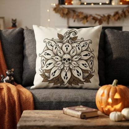 Ownkoti Ghost-Sunflower Mandala Skull Throw Pillow - Cover + Insert - 2PCS - 18" x 18" - image 0