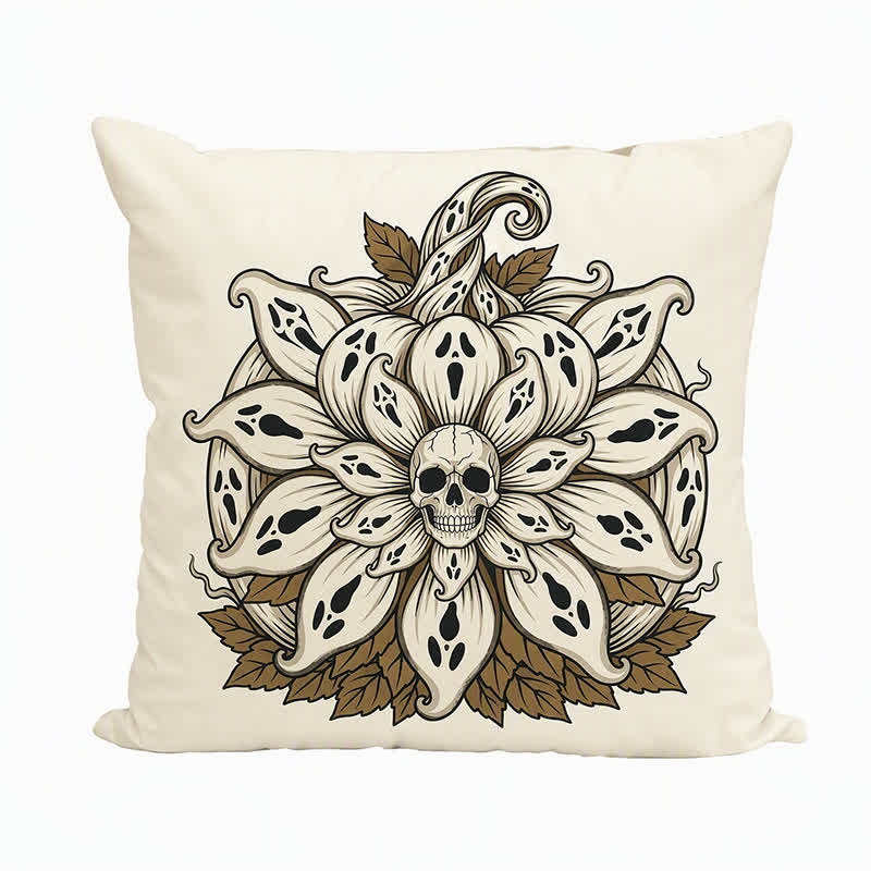 Ownkoti Ghost-Sunflower Mandala Skull Throw Pillow - image 2