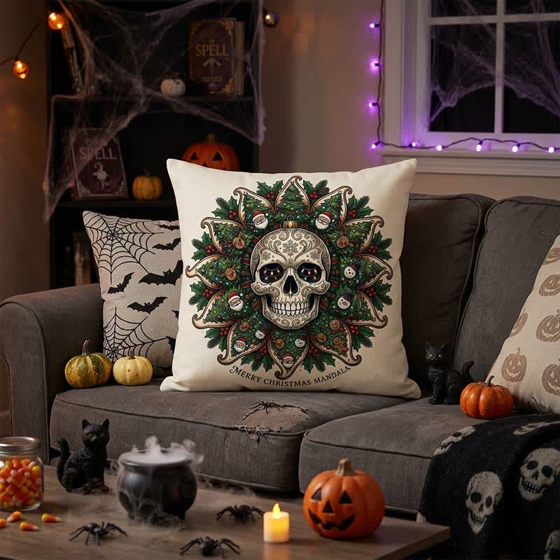 Ownkoti Christmas Skull Mandala Plush Throw Pillow  - image 3