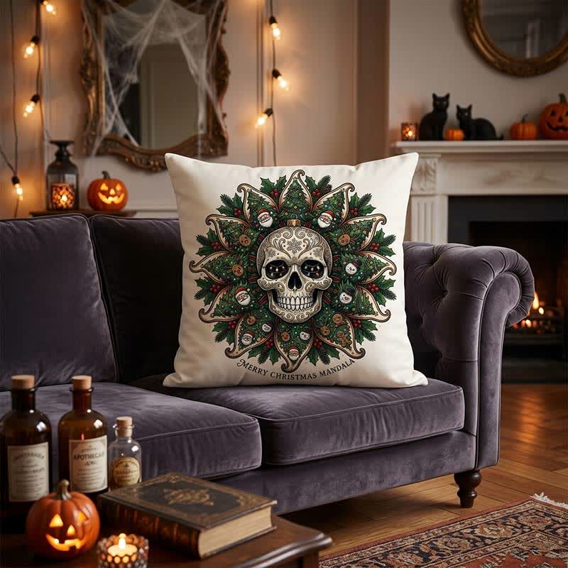 Ownkoti Christmas Skull Mandala Plush Throw Pillow  - image 2