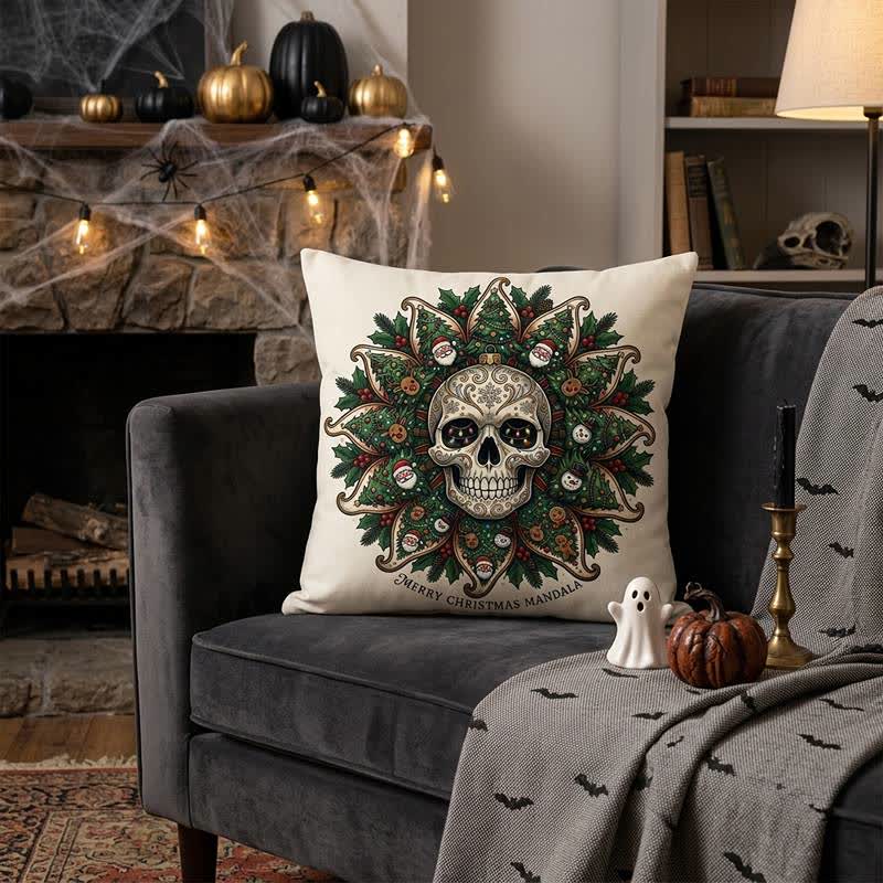Ownkoti Christmas Skull Mandala Plush Throw Pillow  - image 1
