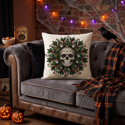 Ownkoti Christmas Skull Mandala Plush Throw Pillow  - Cover + Insert - 2PCS - 18" x 18" - image 0