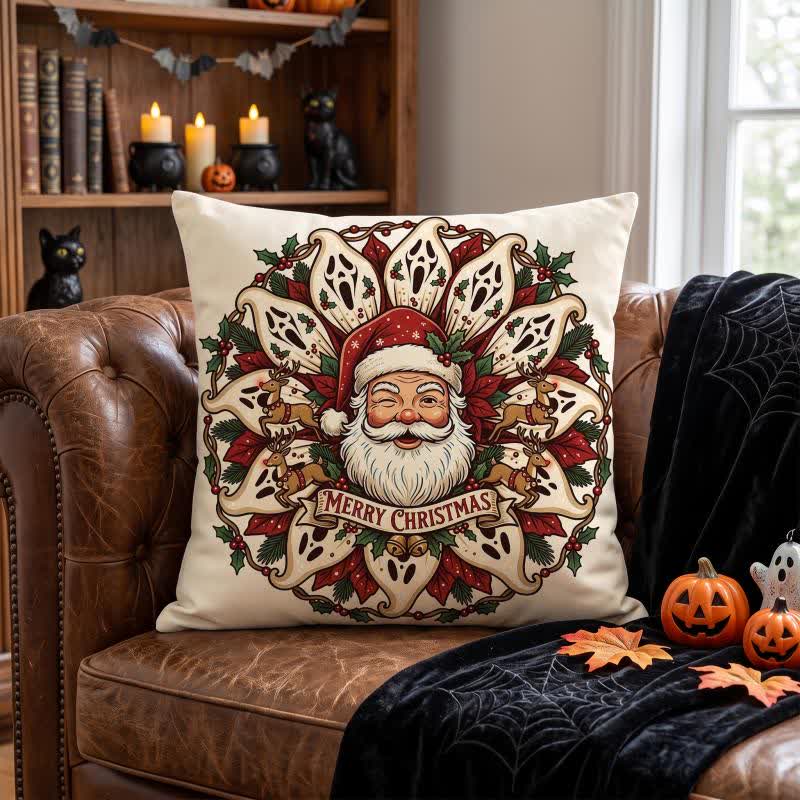 Ownkoti Creepy Christmas Santa Plush Throw Pillow - Cover + Insert - 2PCS - 18" x 18" - image 0