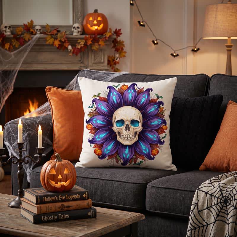Ownkoti Spooky Sunflower Skull Plush Throw Pillow  - image 1
