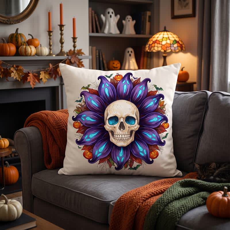 Ownkoti Spooky Sunflower Skull Plush Throw Pillow  - image 2
