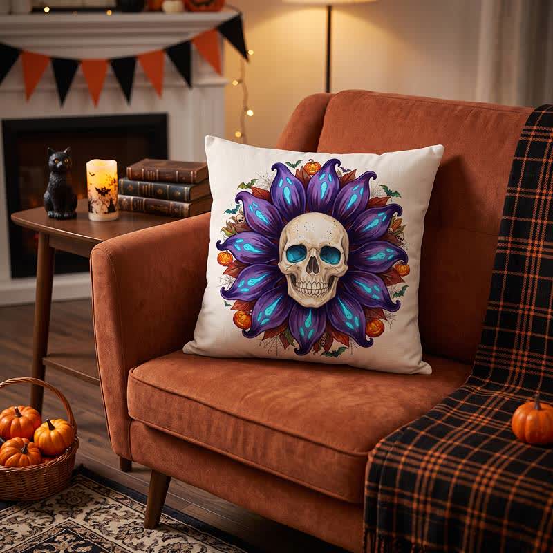 Ownkoti Spooky Sunflower Skull Plush Throw Pillow  - image 3
