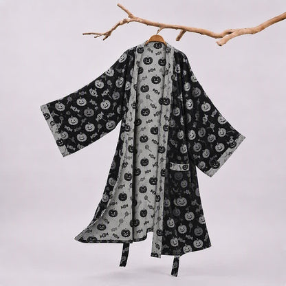 Ownkoti Halloween Pumpkin Candy Cotton Kimono Robe - Black - 2XL - image 0