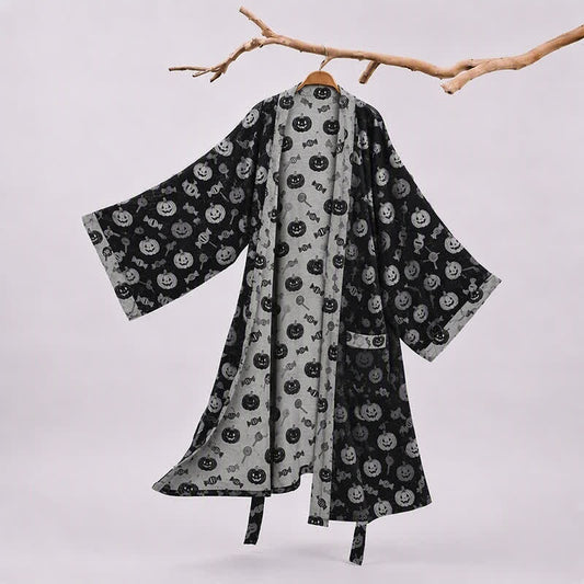 Ownkoti Halloween Pumpkin Candy Cotton Kimono Robe - Black - 2XL - image 0