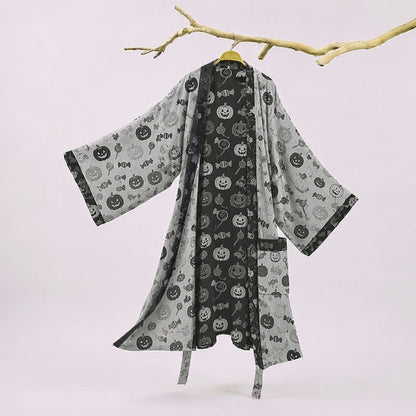 Ownkoti Halloween Pumpkin Candy Cotton Kimono Robe - Off-White - 2XL - image 5