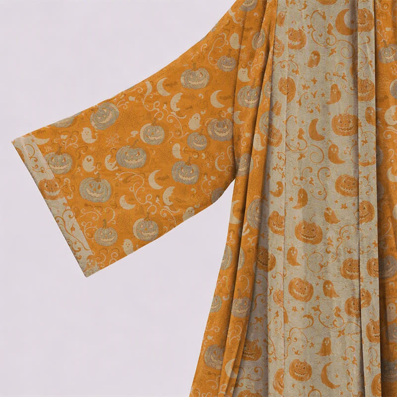 Ownkoti Halloween Kimono Robe With Pumpkins & Ghosts - image 2