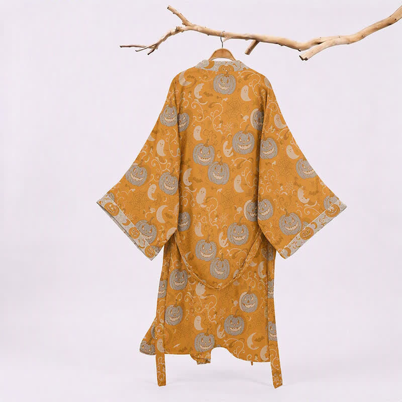 Ownkoti Halloween Kimono Robe With Pumpkins & Ghosts - image 1