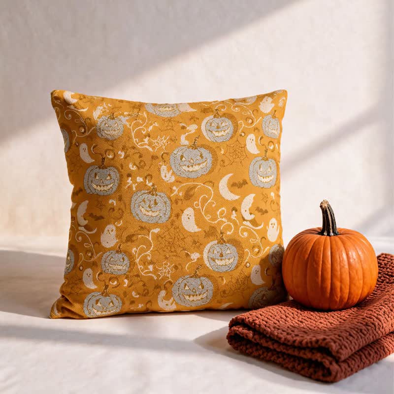 Ownkoti Orange Pumpkin Ghost Cotton Throw Pillow - image 1