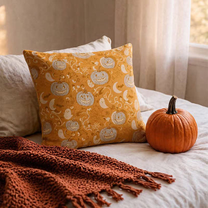 Ownkoti Orange Pumpkin Ghost Cotton Throw Pillow - image 2