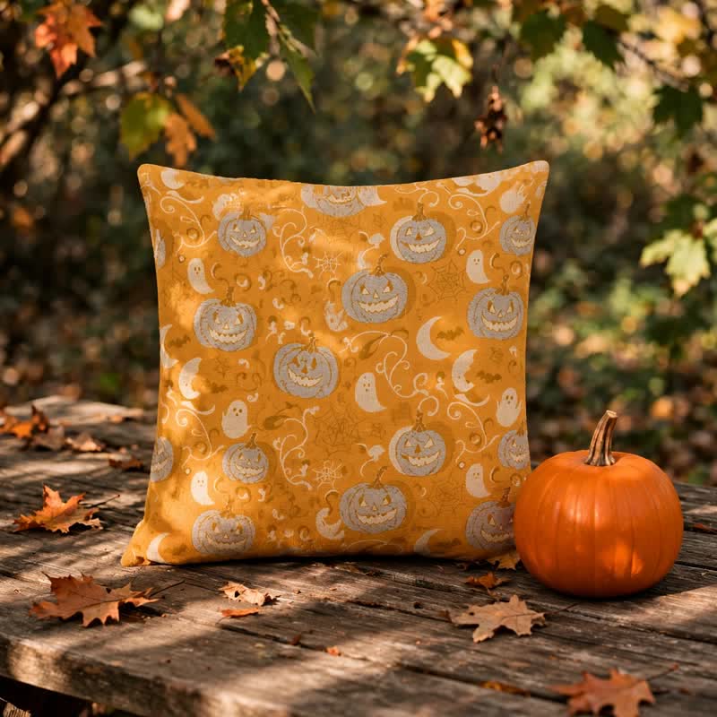 Ownkoti Orange Pumpkin Ghost Cotton Throw Pillow - image 3