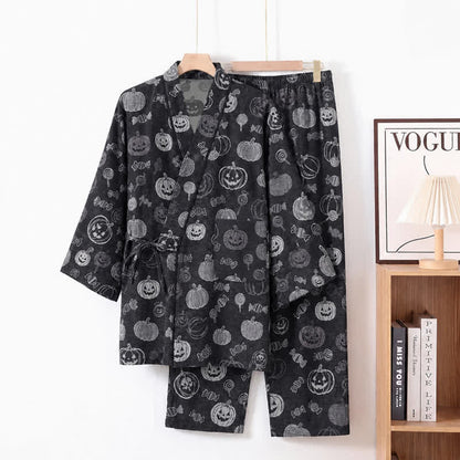 Ownkoti Pumpkin Candy Cotton Kimono Pajama Set - Black - XL - image 1