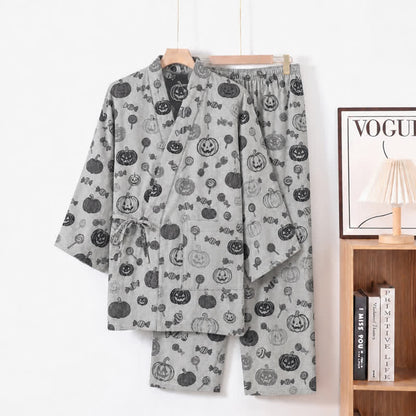 Ownkoti Pumpkin Candy Cotton Kimono Pajama Set - White - XL - image 4