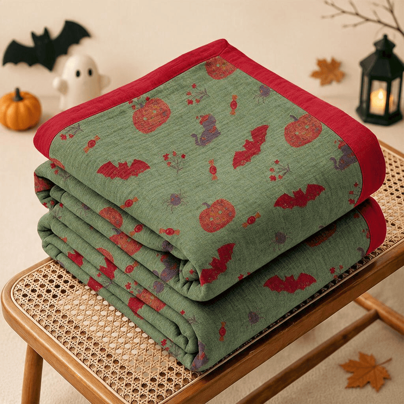 Ownkoti Halloween Pumpkin Cat Spider Cotton Blanket - Green - Blanket - 98" x 94" - image 6