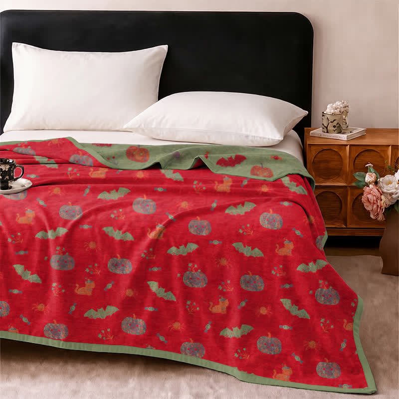 Ownkoti Halloween Pumpkin Cat Spider Cotton Blanket - image 3