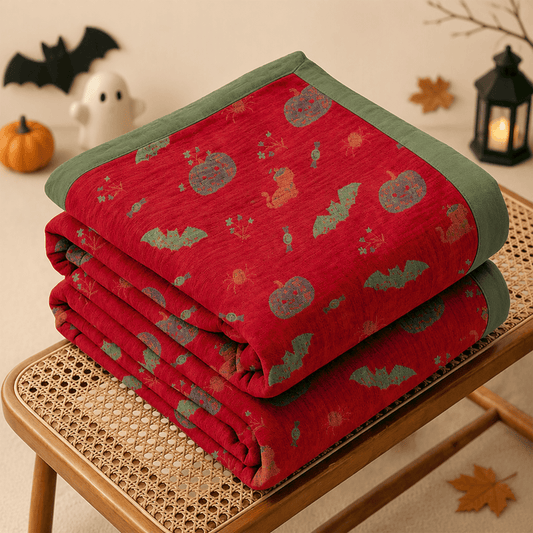 Ownkoti Halloween Pumpkin Cat Spider Cotton Blanket - Red - Blanket - 98" x 94" - image 0