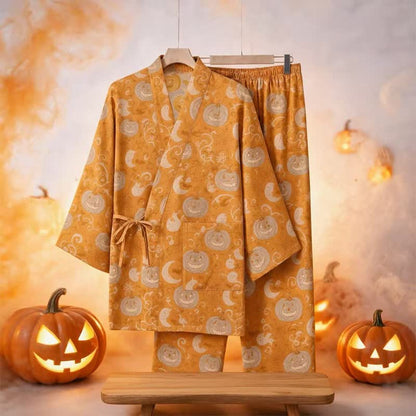 Ownkoti Halloween Pumpkin Ghost Cotton Kimono Pajama Set - image 2