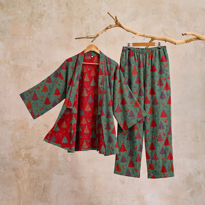 Ownkoti Christmas Tree Cotton Kimono Loungewear Set - image 4