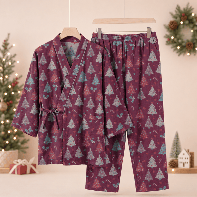 Ownkoti Christmas Tree Cotton Kimono Loungewear Set - Purple - XL - image 15