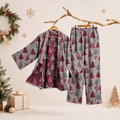 Ownkoti Christmas Tree Cotton Kimono Loungewear Set - Beige - XL - image 24