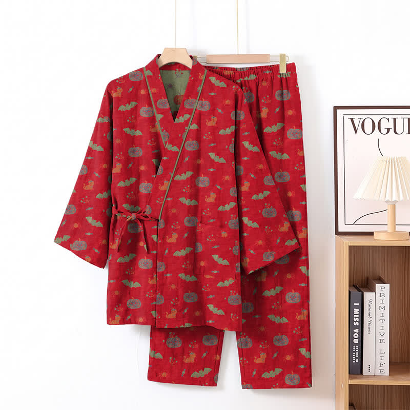 Ownkoti Halloween Pumpkin Bat Cotton Pajama Set - image 2
