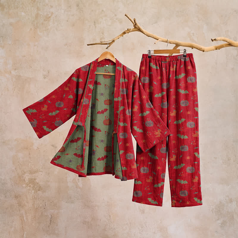 Ownkoti Halloween Pumpkin Bat Cotton Pajama Set - image 4