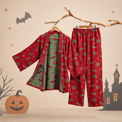 Ownkoti Halloween Pumpkin Bat Cotton Pajama Set - Red - XL - image 1