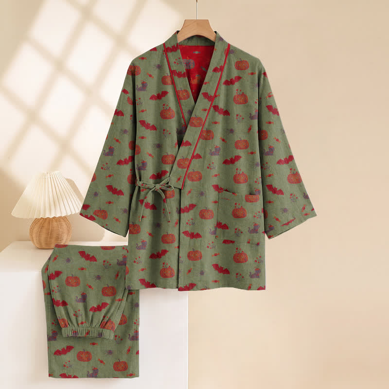 Ownkoti Halloween Pumpkin Bat Cotton Pajama Set - image 14