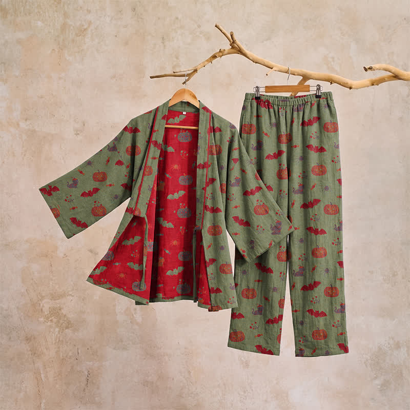 Ownkoti Halloween Pumpkin Bat Cotton Pajama Set - image 13