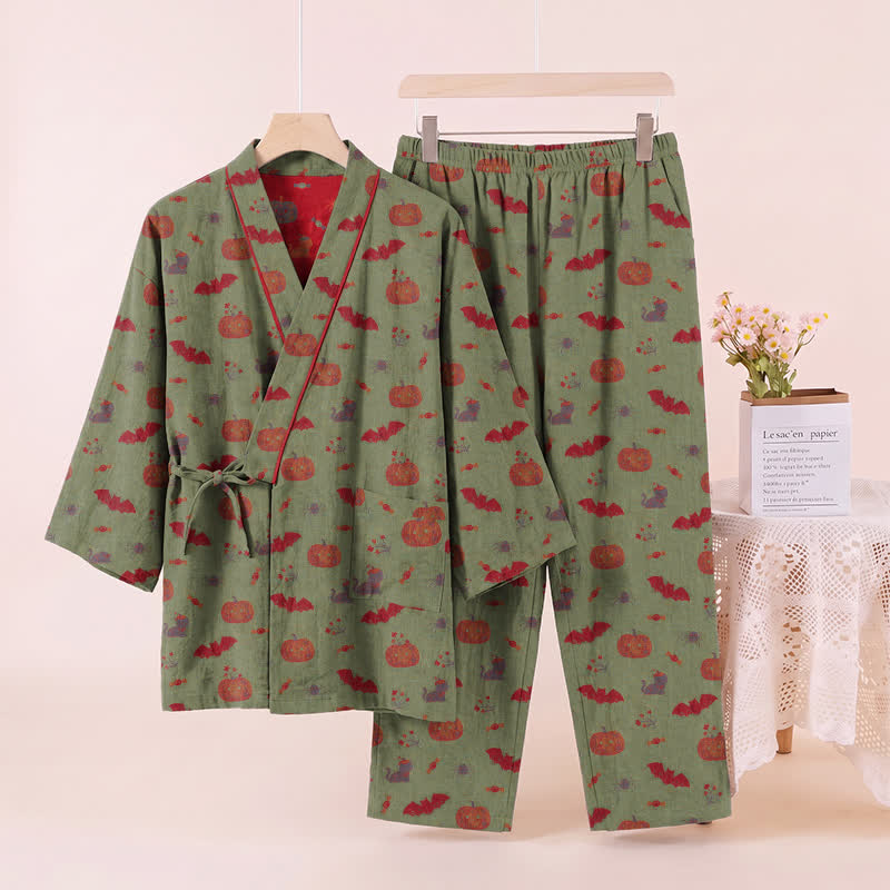 Ownkoti Halloween Pumpkin Bat Cotton Pajama Set - image 12