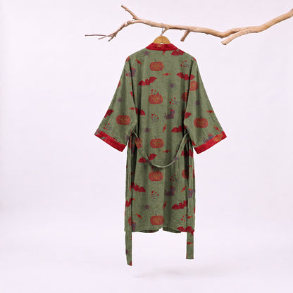 Ownkoti Halloween Pumpkin Cat Cotton Kimono Robe - image 7