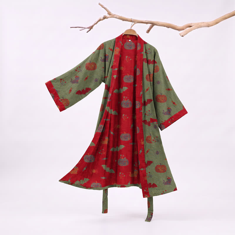 Ownkoti Halloween Pumpkin Cat Cotton Kimono Robe - Green - XXL - image 6