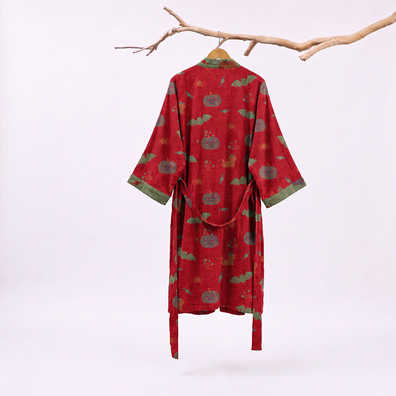 Ownkoti Halloween Pumpkin Cat Cotton Kimono Robe - image 1