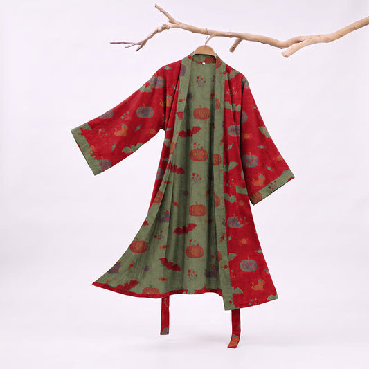 Ownkoti Halloween Pumpkin Cat Cotton Kimono Robe - Red - XXL - image 0