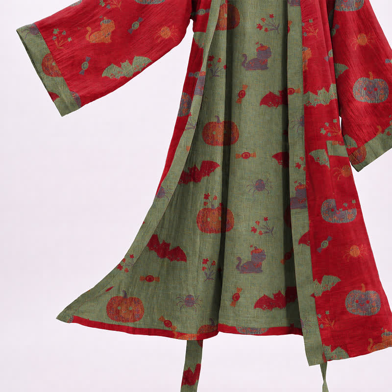 Ownkoti Halloween Pumpkin Cat Cotton Kimono Robe - image 4