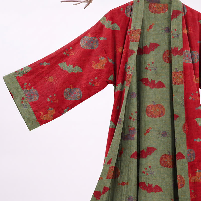 Ownkoti Halloween Pumpkin Cat Cotton Kimono Robe - image 3
