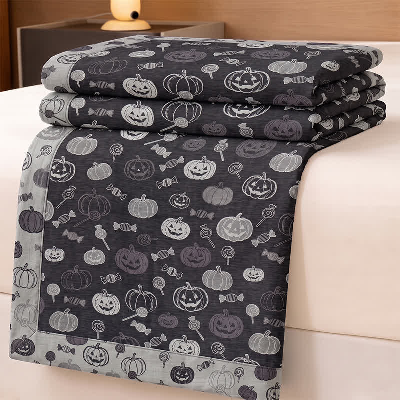 Ownkoti Black Halloween Pumpkin Candy Cotton Blanket - image 1