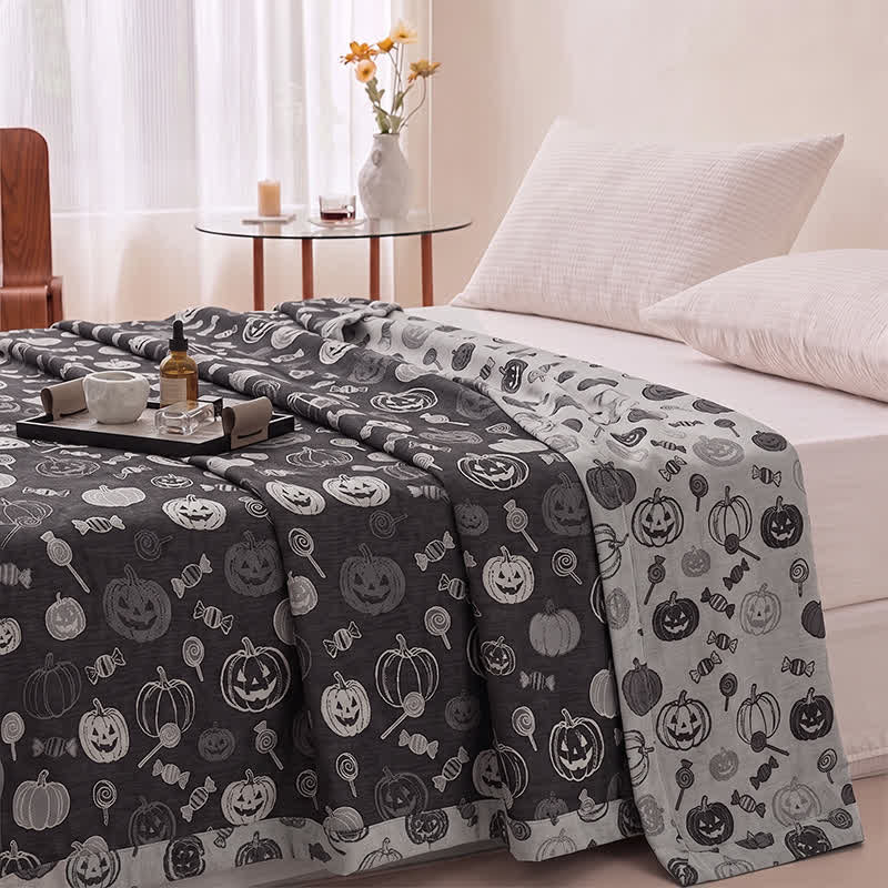 Ownkoti Black Halloween Pumpkin Candy Cotton Blanket - image 3
