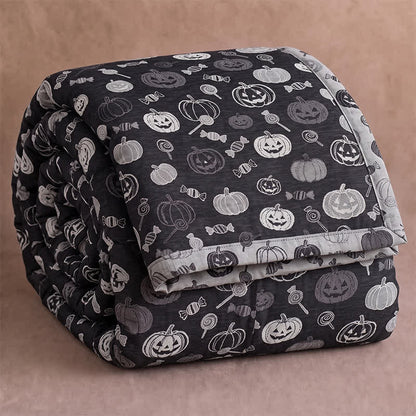 Ownkoti Black Halloween Pumpkin Candy Cotton Blanket - Black - Blanket - 98" x 94" - image 0