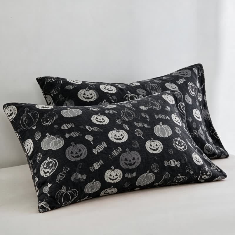 Ownkoti Black Halloween Pumpkin Candy Cotton Blanket - Black - 2PCS Pillowcases - 20" x 36" - image 5