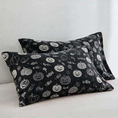 Ownkoti Black Halloween Pumpkin Candy Cotton Blanket - Black - 2PCS Pillowcases - 20" x 36" - image 5