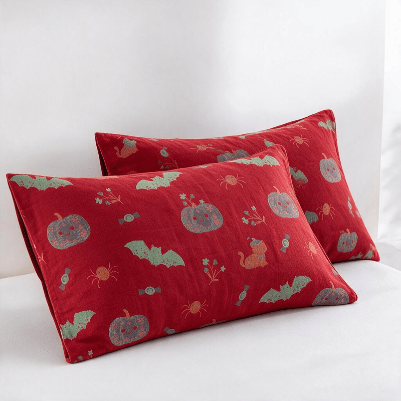 Ownkoti Halloween Pumpkin Cat Spider Cotton Blanket - Red - 2PCS Pillowcases - 20" x 36" - image 5