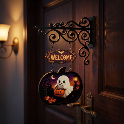 Ownkoti Spooky & Cute Pumpkin Hanging Wooden Door Sign - image 4