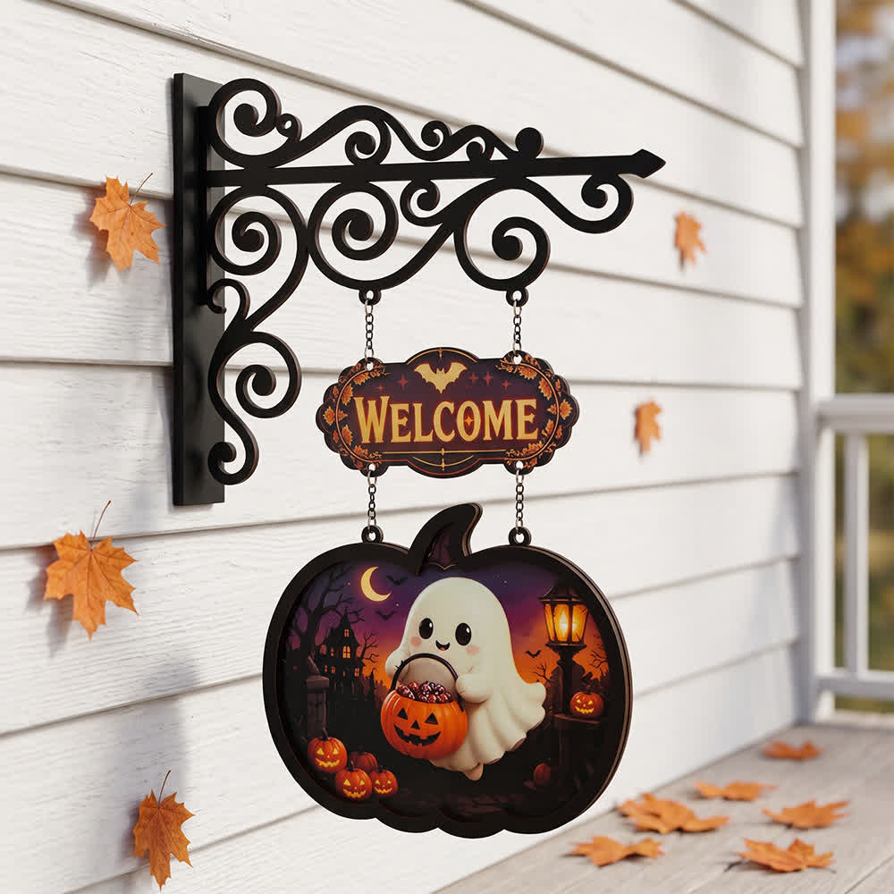 Ownkoti Spooky & Cute Pumpkin Hanging Wooden Door Sign - Trick or Treat - 4PCS - 10"W x 15"H - image 5